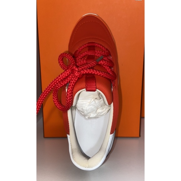 Hermès Technical Canvas Suede Womens Miles Sneakers 35.5 Cornaline White - Picture 3 of 3
